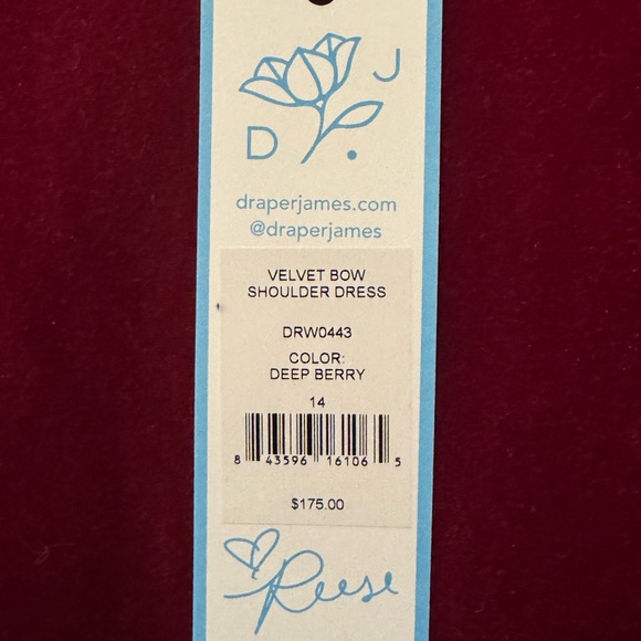 Draper James Deep Berry Velvet Bow Shoulder Dress - Picture 2 of 4